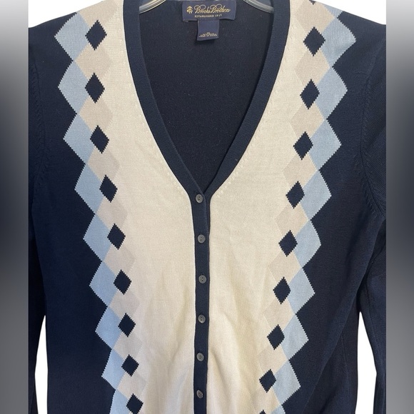 Brooks Brothers Argyle Cardigan Sweater V-Neck Silk Blend Size Medium - Picture 2 of 10